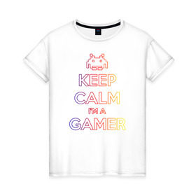 Женская футболка хлопок с принтом KeepCalm im a Gamer | Градиент в Тюмени, 100% хлопок | прямой крой, круглый вырез горловины, длина до линии бедер, слегка спущенное плечо | csgo | dota2 | game | keepcalm | keepcalm im a gamergamer