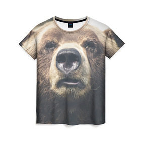 Женская футболка 3D с принтом Русский медведь в Тюмени, 100% полиэфир ( синтетическое хлопкоподобное полотно) | прямой крой, круглый вырез горловины, длина до линии бедер | медведь | россия | русский | символ | ссср