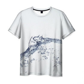 Мужская футболка 3D с принтом Белая вода в Тюмени, 100% полиэфир | прямой крой, круглый вырез горловины, длина до линии бедер | вода | волна | жидкость | пузырьки