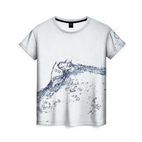 Женская футболка 3D с принтом Белая вода в Тюмени, 100% полиэфир ( синтетическое хлопкоподобное полотно) | прямой крой, круглый вырез горловины, длина до линии бедер | вода | волна | жидкость | пузырьки