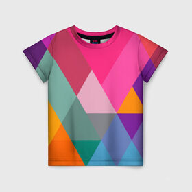Детская футболка 3D с принтом Разноцветные полигоны в Тюмени, 100% гипоаллергенный полиэфир | прямой крой, круглый вырез горловины, длина до линии бедер, чуть спущенное плечо, ткань немного тянется | абстракция | полигон | ромб | узор | фон | цвет