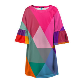 Детское платье 3D с принтом Разноцветные полигоны в Тюмени, 100% полиэстер | прямой силуэт, чуть расширенный к низу. Круглая горловина, на рукавах — воланы | абстракция | полигон | ромб | узор | фон | цвет