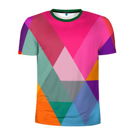 Мужская футболка 3D спортивная с принтом Разноцветные полигоны в Тюмени, 100% полиэстер с улучшенными характеристиками | приталенный силуэт, круглая горловина, широкие плечи, сужается к линии бедра | абстракция | полигон | ромб | узор | фон | цвет