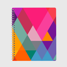 Тетрадь Разноцветные полигоны: в Тюмени, 100% бумага | 48 листов, плотность листов — 60 г/м2, плотность картонной обложки — 250 г/м2. Листы скреплены сбоку удобной пружинной спиралью. Уголки страниц и обложки скругленные. Цвет линий — светло-серый
 | Тематика изображения на принте: абстракция | полигон | ромб | узор | фон | цвет