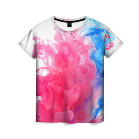 Женская футболка 3D с принтом Взрыв красок в Тюмени, 100% полиэфир ( синтетическое хлопкоподобное полотно) | прямой крой, круглый вырез горловины, длина до линии бедер | краски | розовый | яркий