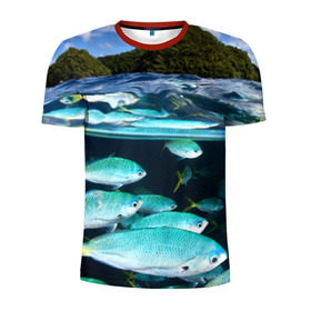 Мужская футболка 3D спортивная с принтом Подводный мир в Тюмени, 100% полиэстер с улучшенными характеристиками | приталенный силуэт, круглая горловина, широкие плечи, сужается к линии бедра | Тематика изображения на принте: вода | море | океан | природа | рыба | рыбы