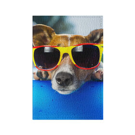Обложка для паспорта матовая кожа с принтом Пес в очках в Тюмени, натуральная матовая кожа | размер 19,3 х 13,7 см; прозрачные пластиковые крепления | отдых | очки | пес | собака | щенок
