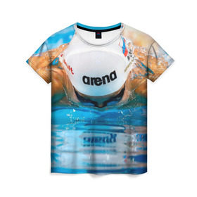 Женская футболка 3D с принтом Пловец в Тюмени, 100% полиэфир ( синтетическое хлопкоподобное полотно) | прямой крой, круглый вырез горловины, длина до линии бедер | плавание | спорт