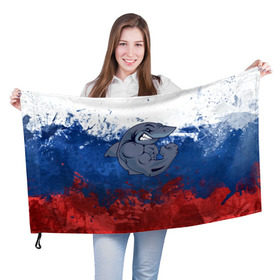 Флаг 3D с принтом Акула в Тюмени, 100% полиэстер | плотность ткани — 95 г/м2, размер — 67 х 109 см. Принт наносится с одной стороны | плавание | россия | русский | спорт