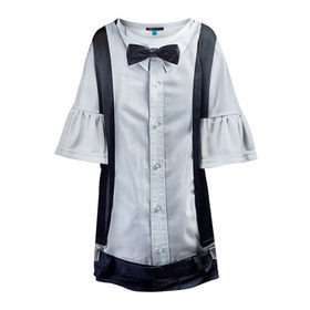 Детское платье 3D с принтом Рубашка с подтяжками в Тюмени, 100% полиэстер | прямой силуэт, чуть расширенный к низу. Круглая горловина, на рукавах — воланы | бабочка