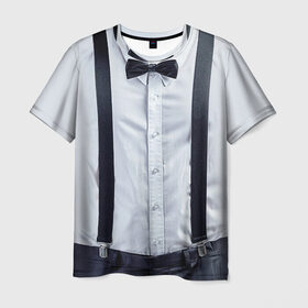 Мужская футболка 3D с принтом Рубашка с подтяжками в Тюмени, 100% полиэфир | прямой крой, круглый вырез горловины, длина до линии бедер | бабочка