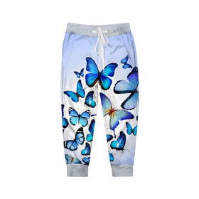 Детские брюки 3D с принтом Бабочки в Тюмени, 100% полиэстер | манжеты по низу, эластичный пояс регулируется шнурком, по бокам два кармана без застежек, внутренняя часть кармана из мелкой сетки | 8 марта | бабочки | девушкам | подарок