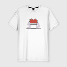 Мужская футболка премиум с принтом Сердце-кактус в Тюмени, 92% хлопок, 8% лайкра | приталенный силуэт, круглый вырез ворота, длина до линии бедра, короткий рукав | кактус | любовь | сердце