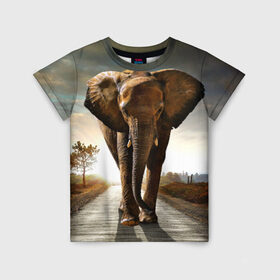 Детская футболка 3D с принтом Дикий слон в Тюмени, 100% гипоаллергенный полиэфир | прямой крой, круглый вырез горловины, длина до линии бедер, чуть спущенное плечо, ткань немного тянется | Тематика изображения на принте: слон