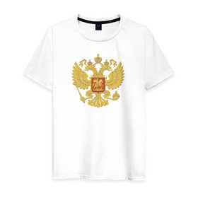 Мужская футболка хлопок с принтом Двуглавый в Тюмени, 100% хлопок | прямой крой, круглый вырез горловины, длина до линии бедер, слегка спущенное плечо. | герб | орел