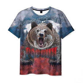 Мужская футболка 3D с принтом Русский медведь в Тюмени, 100% полиэфир | прямой крой, круглый вырез горловины, длина до линии бедер | медведь | патриот | россия | русский медведь
