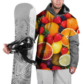 Накидка на куртку 3D с принтом Мультифрукт в Тюмени, 100% полиэстер |  | Тематика изображения на принте: апельсин | ежевика | киви | клубника | лимон | яблоко