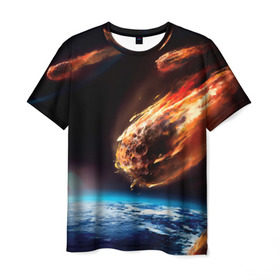 Мужская футболка 3D с принтом Метеориты в Тюмени, 100% полиэфир | прямой крой, круглый вырез горловины, длина до линии бедер | Тематика изображения на принте: астероид | земля | космос | метеор | планета