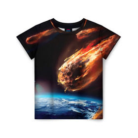 Детская футболка 3D с принтом Метеориты в Тюмени, 100% гипоаллергенный полиэфир | прямой крой, круглый вырез горловины, длина до линии бедер, чуть спущенное плечо, ткань немного тянется | астероид | земля | космос | метеор | планета