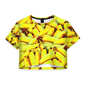 Женская футболка 3D укороченная с принтом Банана в Тюмени, 100% полиэстер | круглая горловина, длина футболки до линии талии, рукава с отворотами | бананы | еда | желтые | популярные | прикольные | фрукты