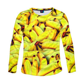 Женский лонгслив 3D с принтом Банана в Тюмени, 100% полиэстер | длинные рукава, круглый вырез горловины, полуприлегающий силуэт | бананы | еда | желтые | популярные | прикольные | фрукты