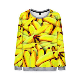 Мужской свитшот 3D с принтом Банана в Тюмени, 100% полиэстер с мягким внутренним слоем | круглый вырез горловины, мягкая резинка на манжетах и поясе, свободная посадка по фигуре | бананы | еда | желтые | популярные | прикольные | фрукты