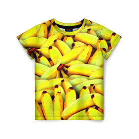 Детская футболка 3D с принтом Банана в Тюмени, 100% гипоаллергенный полиэфир | прямой крой, круглый вырез горловины, длина до линии бедер, чуть спущенное плечо, ткань немного тянется | бананы | еда | желтые | популярные | прикольные | фрукты