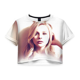 Женская футболка 3D укороченная с принтом Хлоя Грейс Морец в Тюмени, 100% полиэстер | круглая горловина, длина футболки до линии талии, рукава с отворотами | chloe | moretz | волна | кино | пипец