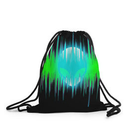 Рюкзак-мешок 3D с принтом Alien в Тюмени, 100% полиэстер | плотность ткани — 200 г/м2, размер — 35 х 45 см; лямки — толстые шнурки, застежка на шнуровке, без карманов и подкладки | alien | звук | инопланетянин | клуб | музыка | пришелец