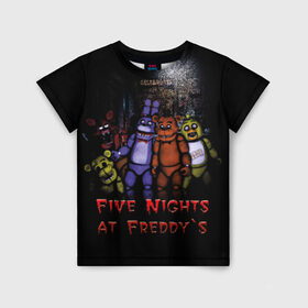 Детская футболка 3D с принтом Five Nights At Freddy`s в Тюмени, 100% гипоаллергенный полиэфир | прямой крой, круглый вырез горловины, длина до линии бедер, чуть спущенное плечо, ткань немного тянется | five nights at freddys | five nights at freddys по мотивам игрыfreddy | игры | мишка | фнаф | фредди