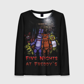 Женский лонгслив 3D с принтом Five Nights At Freddy`s в Тюмени, 100% полиэстер | длинные рукава, круглый вырез горловины, полуприлегающий силуэт | five nights at freddys | five nights at freddys по мотивам игрыfreddy | игры | мишка | фнаф | фредди