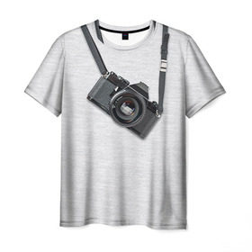 Мужская футболка 3D с принтом Фотоаппарат на груди в Тюмени, 100% полиэфир | прямой крой, круглый вырез горловины, длина до линии бедер | Тематика изображения на принте: camera | зеркалка | камера | фотик | фото | фотоаппарат | фотографировать