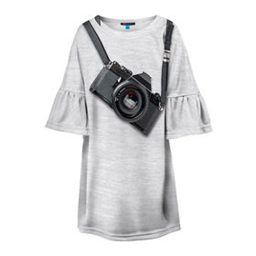 Детское платье 3D с принтом Фотоаппарат на груди в Тюмени, 100% полиэстер | прямой силуэт, чуть расширенный к низу. Круглая горловина, на рукавах — воланы | camera | зеркалка | камера | фотик | фото | фотоаппарат | фотографировать