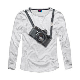 Женский лонгслив 3D с принтом Фотоаппарат на груди в Тюмени, 100% полиэстер | длинные рукава, круглый вырез горловины, полуприлегающий силуэт | camera | зеркалка | камера | фотик | фото | фотоаппарат | фотографировать