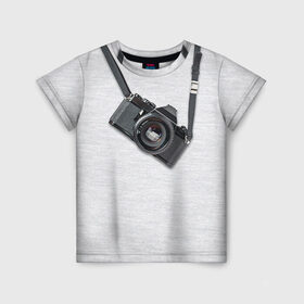 Детская футболка 3D с принтом Фотоаппарат на груди в Тюмени, 100% гипоаллергенный полиэфир | прямой крой, круглый вырез горловины, длина до линии бедер, чуть спущенное плечо, ткань немного тянется | camera | зеркалка | камера | фотик | фото | фотоаппарат | фотографировать