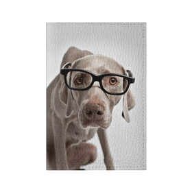 Обложка для паспорта матовая кожа с принтом Собака в очках в Тюмени, натуральная матовая кожа | размер 19,3 х 13,7 см; прозрачные пластиковые крепления | в очках | дог | животное | очки | прикол | пятнистый | собака | щенок
