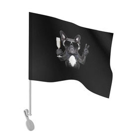 Флаг для автомобиля с принтом Бульдог в очках в Тюмени, 100% полиэстер | Размер: 30*21 см | бульдог | в очках | знак | очки | перчатка | победа | французский | фужер