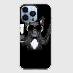 Чехол для iPhone 13 Pro с принтом Бульдог в очках в Тюмени,  |  | бульдог | в очках | знак | очки | перчатка | победа | французский | фужер