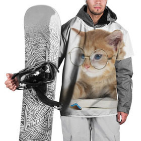 Накидка на куртку 3D с принтом Кот в очках в Тюмени, 100% полиэстер |  | домашнее | животное | книга | кот | кот в очках | котэ | очки | прикол | умный | ученый | читает