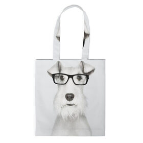Сумка 3D повседневная с принтом Собака в очках в Тюмени, 100% полиэстер | Плотность: 200 г/м2; Размер: 34×35 см; Высота лямок: 30 см | белый | домашнее | животное | очки | пес | прикол | собака в очках | умный | ученый | эрдельтерьер