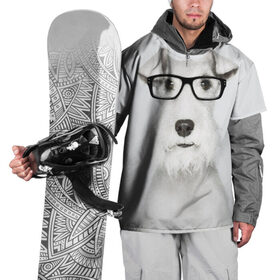 Накидка на куртку 3D с принтом Собака в очках в Тюмени, 100% полиэстер |  | белый | домашнее | животное | очки | пес | прикол | собака в очках | умный | ученый | эрдельтерьер