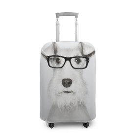 Чехол для чемодана 3D с принтом Собака в очках в Тюмени, 86% полиэфир, 14% спандекс | двустороннее нанесение принта, прорези для ручек и колес | белый | домашнее | животное | очки | пес | прикол | собака в очках | умный | ученый | эрдельтерьер