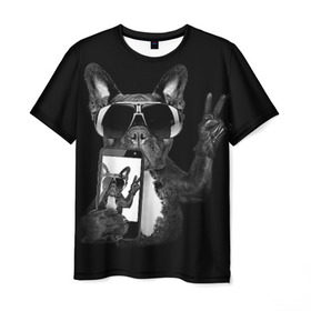 Мужская футболка 3D с принтом Бульдог в очках в Тюмени, 100% полиэфир | прямой крой, круглый вырез горловины, длина до линии бедер | домашнее | животное | пес | собака