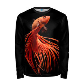 Мужской лонгслив 3D с принтом Бойцовая рыбка в Тюмени, 100% полиэстер | длинные рукава, круглый вырез горловины, полуприлегающий силуэт | аквариумная | бойцовая | красивый | плавники | рыба | рыбка | хвост | япаонская