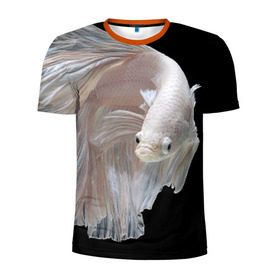 Мужская футболка 3D спортивная с принтом Бойцовая рыбка в Тюмени, 100% полиэстер с улучшенными характеристиками | приталенный силуэт, круглая горловина, широкие плечи, сужается к линии бедра | Тематика изображения на принте: аквариумная | бойцовая | красивый | плавники | рыба | рыбка | хвост | япаонская