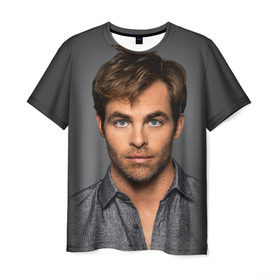 Мужская футболка 3D с принтом Крис Пайн в Тюмени, 100% полиэфир | прямой крой, круглый вырез горловины, длина до линии бедер | celebrity | chris pine | актёр | американский | знаменитость | крис пайн
