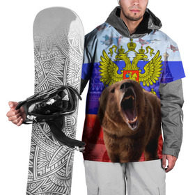 Накидка на куртку 3D с принтом Русский медведь и герб в Тюмени, 100% полиэстер |  | Тематика изображения на принте: герб | медведь | россия | русский | русский медведь