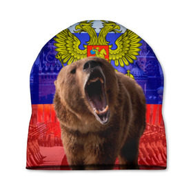 Шапка 3D с принтом Русский медведь и герб в Тюмени, 100% полиэстер | универсальный размер, печать по всей поверхности изделия | герб | медведь | россия | русский | русский медведь
