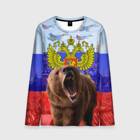 Мужской лонгслив 3D с принтом Русский медведь и герб в Тюмени, 100% полиэстер | длинные рукава, круглый вырез горловины, полуприлегающий силуэт | герб | медведь | россия | русский | русский медведь