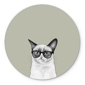Коврик круглый с принтом Кот - хипстер в Тюмени, резина и полиэстер | круглая форма, изображение наносится на всю лицевую часть | cat | hipster | кот | кошка | хипстер